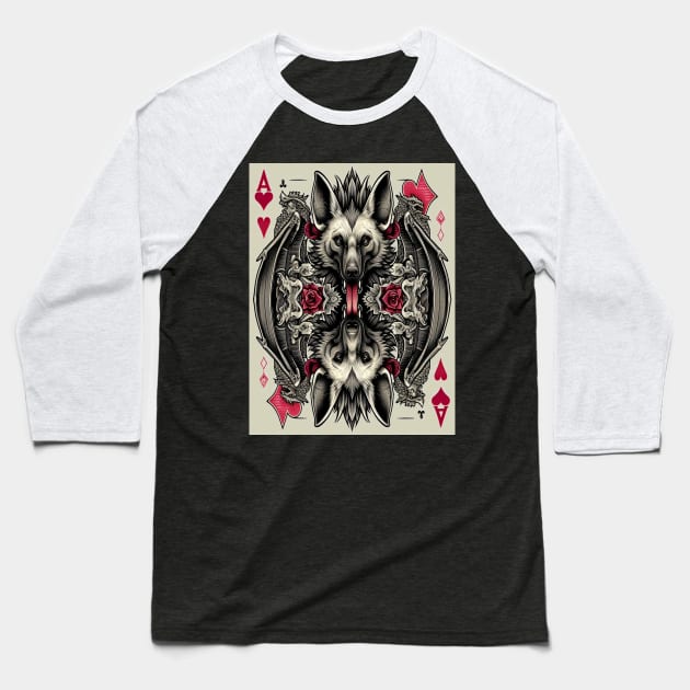 Maned Wolf Dragon Ace of Hearts Baseball T-Shirt by Biothurgy